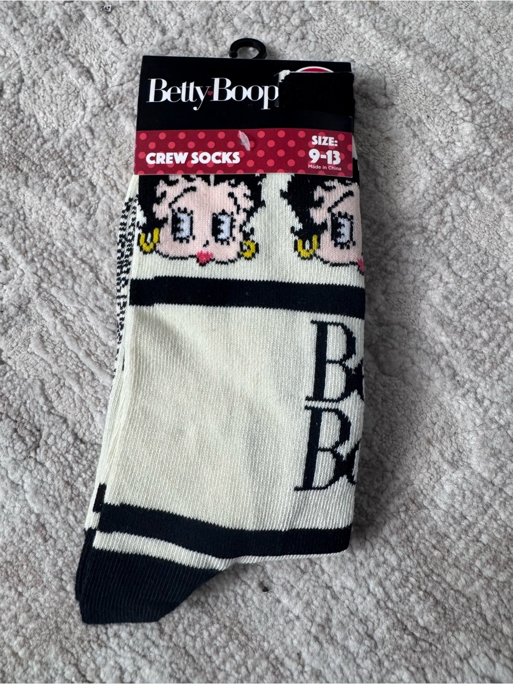 Betty Boop Cream, Black & Pink Crew Socks
